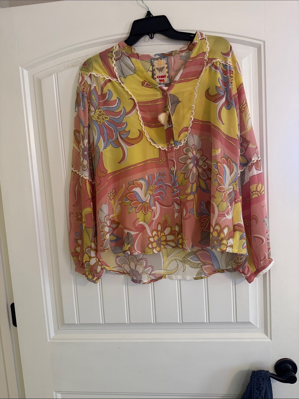 Johnny Was Pink and Yellow Floral Sheer BlouseNWT JOHNNY WAS BLOUSE SMALL